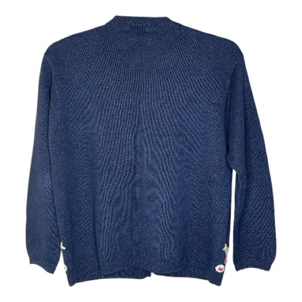 Pendleton Navy Cardigan with Floral Embroidery Vintage - Picture 2 of 4